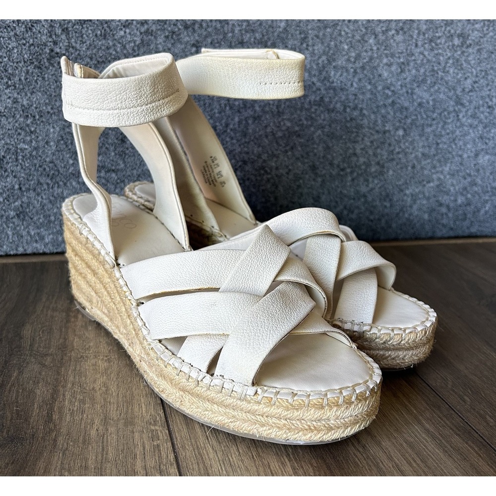 FRANCO SARTO Carmina Espadrille Sandal Women's 8.5 Wedge Buckle Up Leather Cream